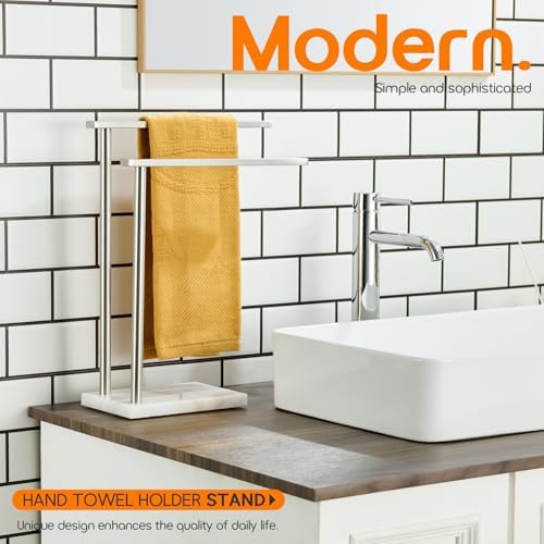 Free Standing Towel Rack Brushed Nickel 2-Tier Hand Towel Bars for Bathroom Vanity Countertop with Thicken Steady Marble Base, Stainless Steel AN7003BR - Image 3