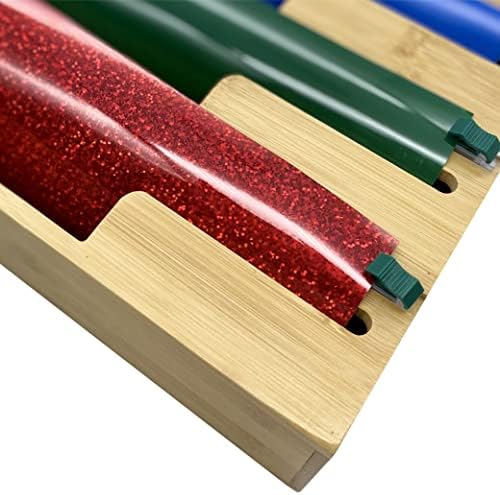 HELIA Bamboo Kitchen Wrap Organizer | Wall Mounting Solid Bamboo Foil and Plastic Wrap Dispenser with Sliding Cutters | Aluminum Foil and Plastic Wrap Dispenser with Cutter - Image 5
