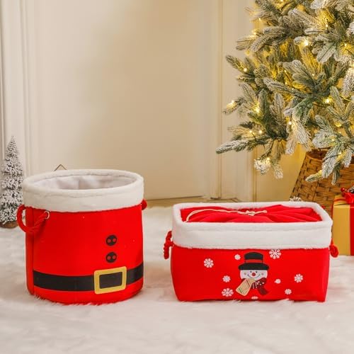 Christmas Gifts Baskets Empty Christmas Ornament Box Xmas Storage Baskets Canvas Toys Organizer Bin for Holiday, Snowman Raffle Basket Foldable Baskets for Nursery/Living room, Kids Toy Chest, Large - Image 3