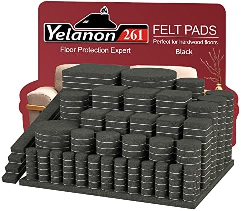 Yelanon Felt Furniture Pads for Hardwood Floors -261 Pcs Premium Floor Protectors for Furniture, Felt Pads for Chair Legs, Black by Yelanon