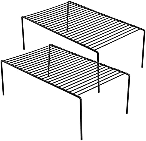Kitchen Cabinet Shelf Organizer Set of 2, Large (15.7 x 9.4 inch) Metal Wire Pantry Storage Shelves, Dish Plate Racks for Cabinets, Freezer, Counter, Cupboard Organizers and Storage, Black by GEDLIRE