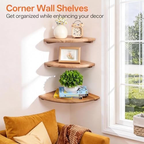 Gieanoo Corner Floating Shelf 16inch Solid Oak Wood Floating Corner Shelf with Wire Hole Corner Wall Mount Storage Display Shelves for Living Room Bedroom Bathroom Kitchen - Image 7