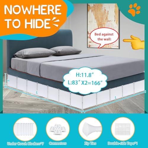 14 Pack Under Bed & Couch Blocker for Pets and Toys - 166" Length, 11.8" Height for One Side of Queen Bed | Includes Sticky Tape, Connectors & Zip Ties - White - Image 3