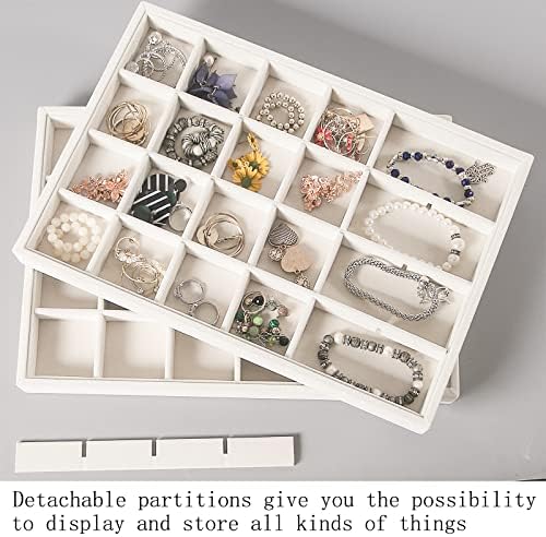 Coward 2PC Stackable 24 Gird Jewelry Organizer Tray Necklace Earring Box Storage Drawer Ring Bracelet Display Holder (beige(24grid+24grid)) - Image 2