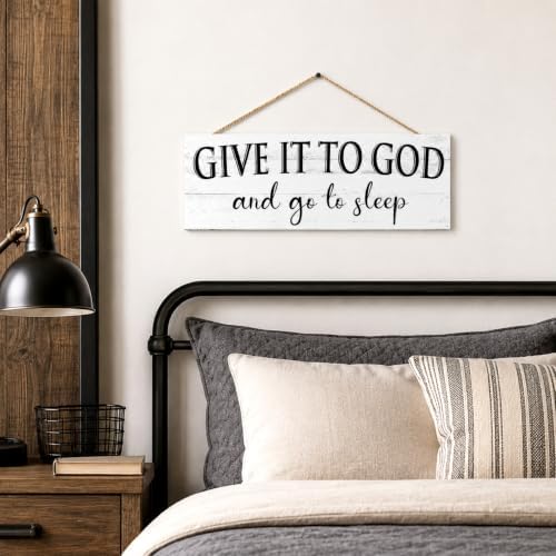 Give It to God and Go to Sleep Sign Wall Decor for Bedroom 6"x14.5" - Image 2