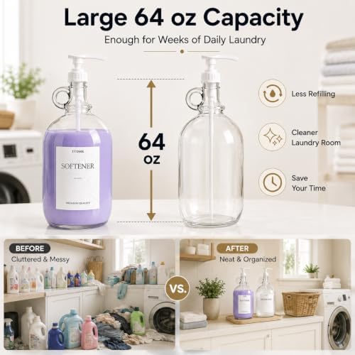 3 PCS 64 Oz Glass Liquid Laundry Detergent Dispensers with Pumps - Image 3