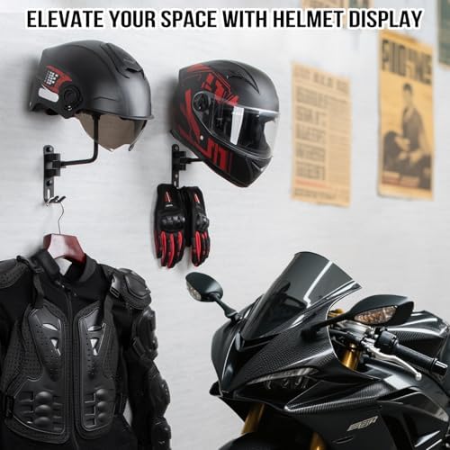 PUERSI Helmet Holder Wall Mount - 180° Rotation Motorcycle Helmet Hanger - Image 2