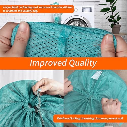 Polecasa 2 Pack Heavy Duty Diamond Mesh Laundry Bag, 24x36", Aqua - Image 4