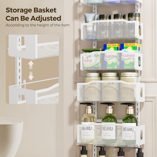 Delamu 8 Tier Over the Door Pantry Organizer, 2in1 Hanging or Wall Mount Spice Rack Seasoning, Adjustable Heavy-Duty Narrow Pantry Door Organizer and Storage for Kitchen Cabinet and Bathroom,12" White - Image 3