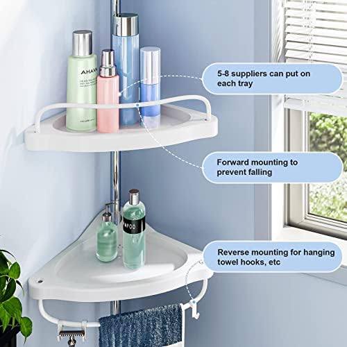 HAMITOR Corner Shower Caddy Tension Pole: Adjustable Stainless Steel Shower Organizer with 4 Tier Shelf for Bathroom Bathtub Tub Shampoo - Floor Standing Rack Bath Storage Holder with Rust Proof Rods - Image 2