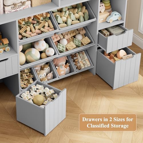 HORSTORS 55" W Toy Storage Organizer, Large Kids Bookshelf, Toy Box, Grey - Image 5