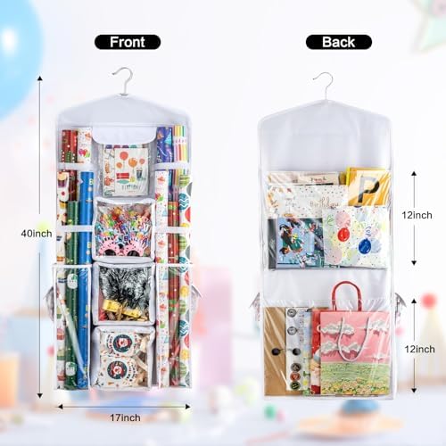 Christmas Wrapping Paper Organizer Storage, Hanging Gift Bag Storage Organizer, Double-Sided Wrapping Paper Holder Storage - White - Image 3
