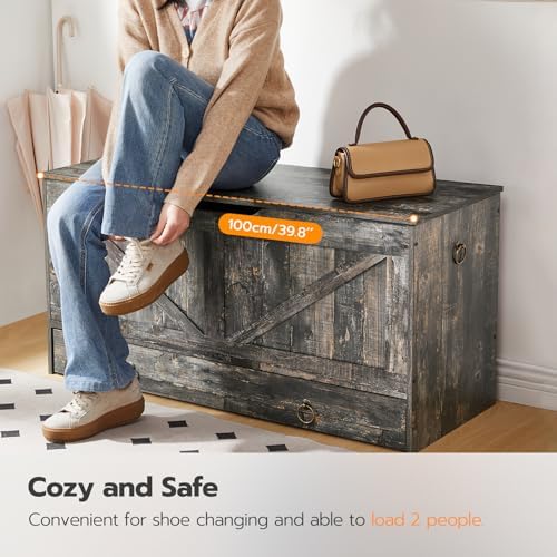 HOOBRO Storage Chest, 39.3" Toy Chest with Drawer, Wooden Storage Bench, Sturdy Entryway Bench Supports 330 lb, Shoe Bench, Safety Hinge, U-Shaped Opening, Easy Assembly, Vintage Gray VP710CW01G2 - Image 7