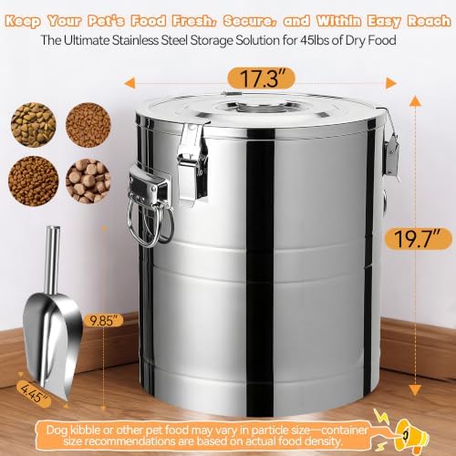 UPSKYPET 45lb Dog Food Storage Container, Airtight Stainless Steel - Image 2