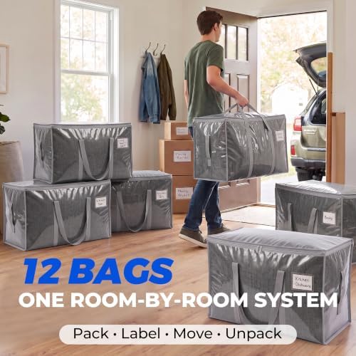 12 Pack Heavy Duty Moving Bags, Extra Large with Handles, Gray - Image 7