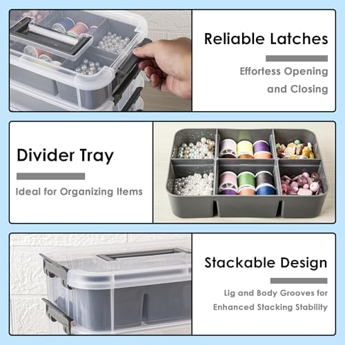 CraftGenes Craft Organizers and Storage, 4-Tier 10 Qt Box, 2 Trays, Grey - Image 4