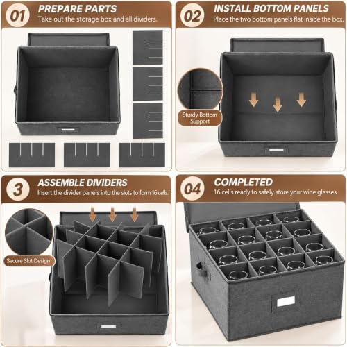 Stemware Storage Cases, Wine Glass Storage Box Containers with Dividers - Image 7