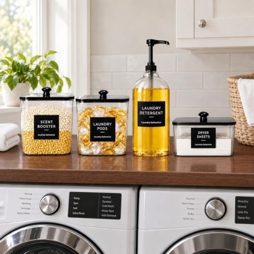 3+1 Pack Laundry Pods Containers & Dryer Sheet Holder & 64 oz Laundry Detergent Dispenser with Pump, Laundry Room Organization and Storage Jars with Lids, Labels and Scoops for Scent Booster, Powder - Image 6