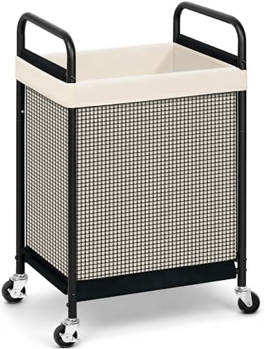 STORAGE MANIAC Rolling Laundry Hamper with Wheels 1-Section Laundry Sorter Rolling Laundrys Basket on Wheels with Removable Bag Clothes Hamper Laundrys Organizer Cart Bathroom Bedroom 90L Beige by STORAGEMANIAC