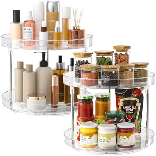 2 Pack 2 Tier Lazy Susan Turntable Organizer, Clear Rotating Lazy Susan by SlowSLog