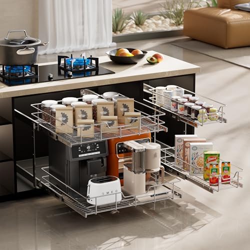 2 Tier Pull Out Cabinet Organizer 9" W X 17" D, Chromed, Full Slide Out - Image 5