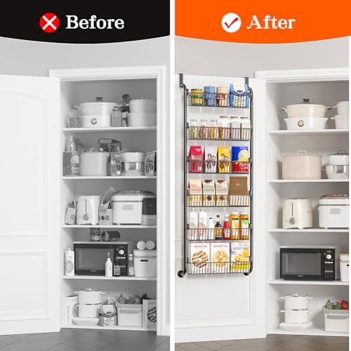 MIAOLI Over the Door Pantry Organizers and Storage, 6-Tier Spice Rack, Home & Kitchen Storage Shelves for Cabinet, Large Capacity Hanging Seasoning Organizer, Laundry Room Organization, Black - Image 6