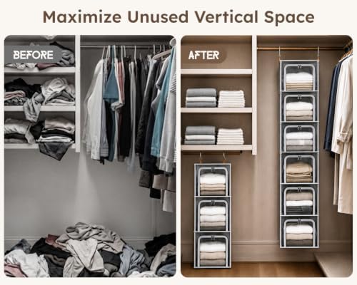 Homsorout 6-Tier Modular Hanging Closet Organizer Shelves, Grey - Image 4
