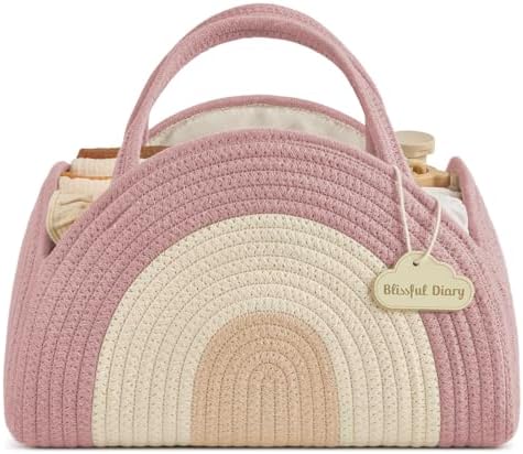 Blissful Diary Diaper Caddy Organizer, Woven Cotton Rope, Blush Rainbow by BlissfulDiary