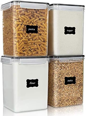 Vtopmart 5.2L Flour Sugar Storage Containers, 4 PCS, Black by Vtopmart