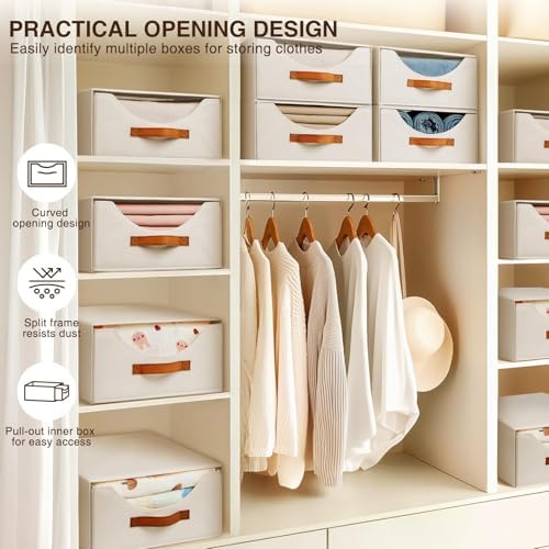 Homsorout Large Closet Storage Bins with Drawer, Fabric Bins for Organization, Collapsible Storage Drawers Organizer for Bedroom, Living Room, 6 Pack, Beige - Image 5