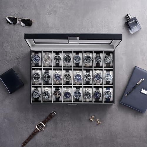 ProCase Watch Box for Men, 24 Slot Display Case with Real Glass Lid - Image 5