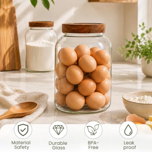 CONNOO 2Pcs-135oz Flour Sugar Storage Containers with Wood Lids - Image 5