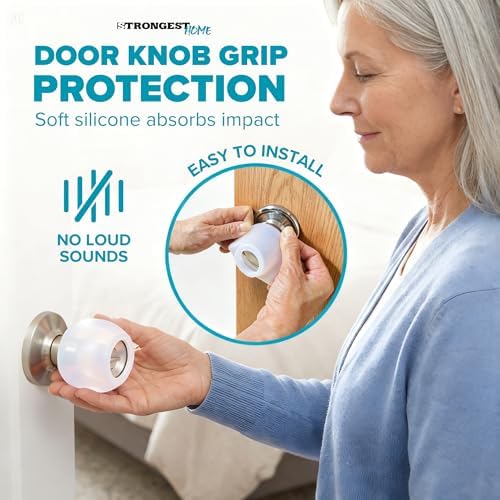 STRONGEST HOME Clear Silicone Door Knob Cover & Wall Protector – Soft Rubber Handle Grip for Arthritis Support and Quiet Damage Prevention (4 Pack) - Image 3