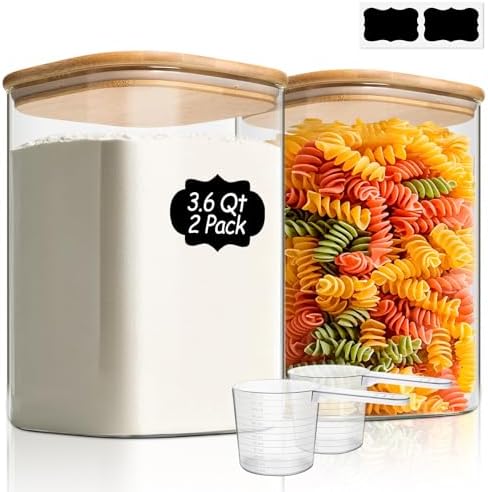 ComSaf Glass Storage Jars with Bamboo Lids 3.6 Qt 2 Pack Large Wide Mouth by ComSaf