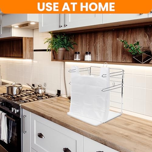 Bag Holder Stand for Plastic Bags – 15.7”Wx12.4”Dx12.4”H Metal Grocery Sack Holder and Dispenser Chrome T Shirt Bag Holder Rack Shopping Bag Holders for Grocery Bags for Retail and Store Use - Image 7