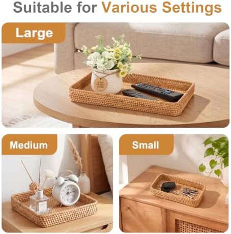 Hipiwe Set of 3 Rattan Serving Trays Woven Wicker Basket Tray for Storage - Image 3