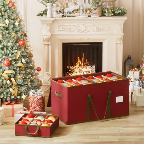 Large Christmas Ornament Storage Box, Dual Zippers, Stackable Christmas Storage Container with Lid, 6 Trays, 600D Oxford, Fits 54-4”, Red - Image 2