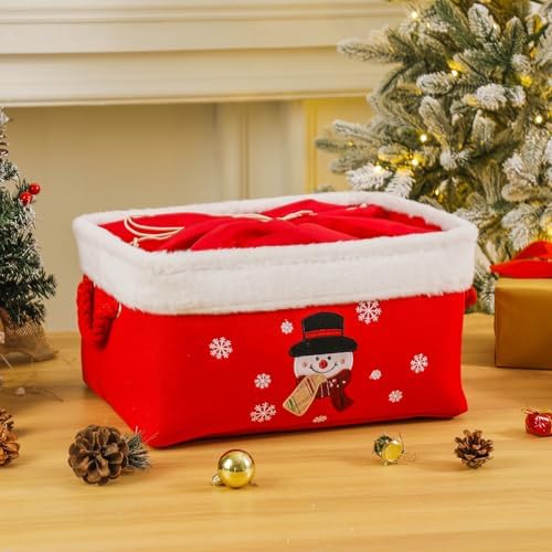 Christmas Gifts Baskets Empty Christmas Ornament Box Xmas Storage Baskets Canvas Toys Organizer Bin for Holiday, Snowman Raffle Basket Foldable Baskets for Nursery/Living room, Kids Toy Chest, Large - Image 2