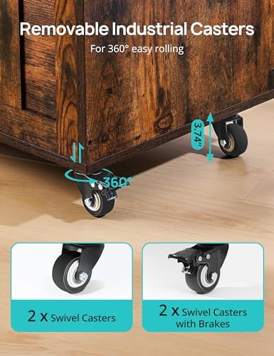 HYZ Storage Chest, 39.4'' Wooden Storage Bench with 4 Wheels & 2 Safety Hinges, Retro Toy Box Support 300 lbs for Bedroom, Living Room, Easy Assembly, Rustic Brown - Image 5