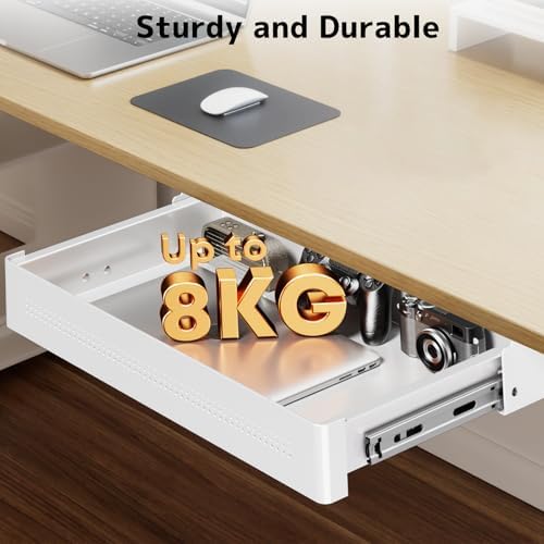 PUTORSEN Under Desk Storage Drawer 15.74" Wide - Smooth Slide Out Organizer for Standing Desk & Home Office,Max Load 17.6 lbs,Quiet Glide, White - Image 4