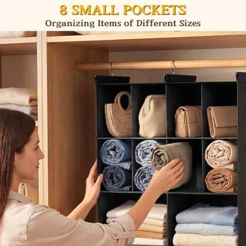 3 Tier Hanging Closet Organizer, 10 Compartments Dual Row Storage, Black - Image 5