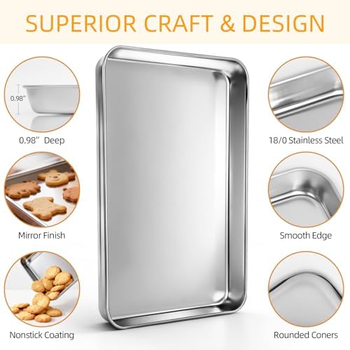 CEKEE Baking Sheet Set of 4, Stainless Steel Cookie Sheets for Baking, 0.8mm Heavy Duty Nonstick Baking Pans, 9/10/12/16 Inch Baking Trays for Oven, Non Toxic & Mirror Finish & Easy Clean - Image 4