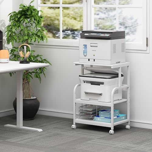 Fannova White Printer Stand Table with Height Adjustable Storage Shelf - Image 2
