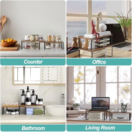 NEX Cabinet Organizer Shelf, Set of 2 Kitchen Counter Shelves, Spice Rack, Stackable Kitchen Shelves Organizer, Pantry Cupboard Dish Mug Cup Storage Shelf, Black and Brown - Image 7