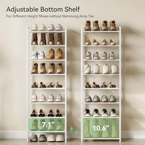 Nunsino Narrow Shoe Rack, 8-Tier Metal Shoe Organizer,Tall Shoe Shelf with Anti-Tip Strap, Max Holds 18 Pairs,Space Saving for Closet,Entryway,White - Image 6