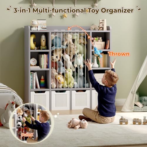 Toy Storage Organizer with Stuffed Animal Storage, Grey - Image 3