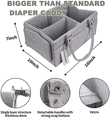 XUANGUO Large Baby Diaper Caddy Organizer, Felt Basket with Handles, Grey - Image 3