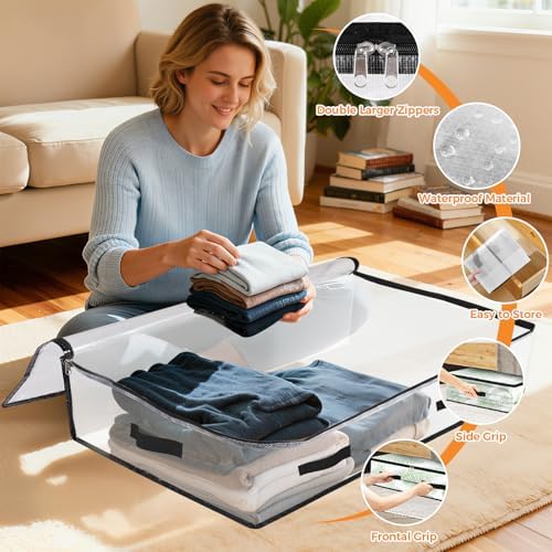 2 Pack Under Bed Storage Bags, 75L Foldable Clear Containers with Handles - Image 3