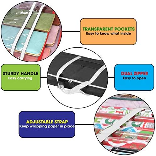 Christmas Gift Wrap Organizer | Wrapping Paper Storage Container Box (37” x 14” x 4”) Constructed of Durable 600D Oxford Material (Black) - Image 3