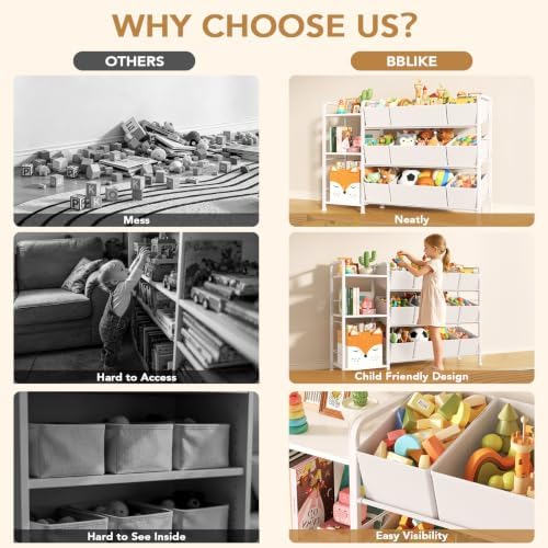 BBLIKE Kids Bookshelf and Toy Storage Organizer with 9 Removable Toy Bins - Image 5